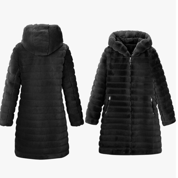 RISISSIDA Women Long Faux Fur Hooded Coat LARGE - Picture 1 of 10